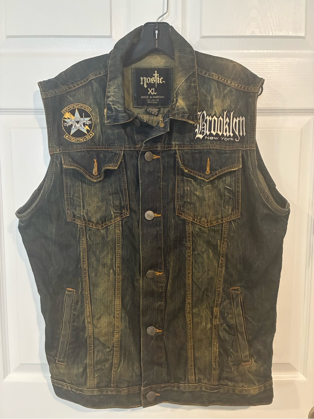 Brooklyn Distressed Black Denim Vest - Men's XL